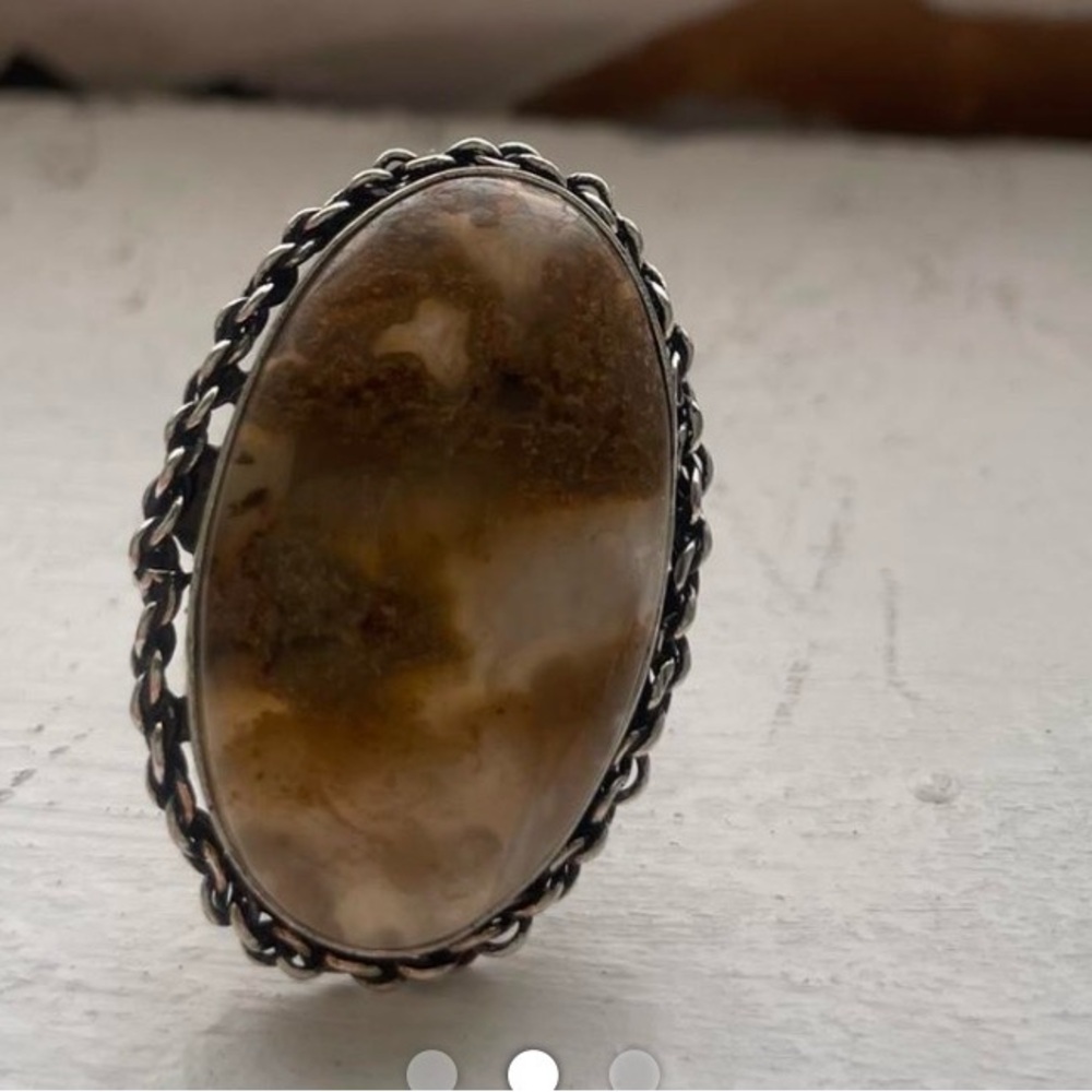Oversized Natural Moss Agate 925 Sterling Silver Artisan Statement Ring - Size 6